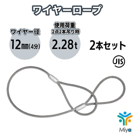 JIS玉掛  ワイヤーロープ  12ｍｍｘ6ｍ【2本セット】ロック加工6ｘ24　(4分)　A種　両アイ加工　玉掛け　クレーン作業　ワイヤー　ロープ　玉掛　鋼　鋼索　【送料無料】