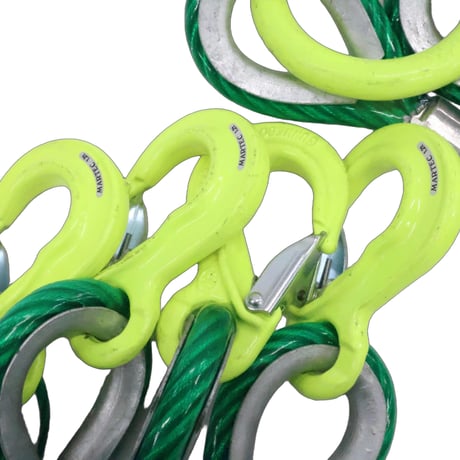 被覆　4点吊りワイヤー 12-14ｍｍ ｘ 4ｍ   (4分)　使用荷重3.2ｔ　JIS規格　ロック加工    吊りﾜｲﾔｰ　吊り具　玉掛け　ｸﾚｰﾝ作業　マーテック　MARTEC　リング　フック