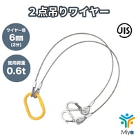 ２点吊りワイヤー 6ｍｍ （2分） 3ｍ　使用荷重 0.6ｔ  JIS規格 ロック加工　0.6ton  吊りﾜｲﾔｰ　吊り具　玉掛け　ｸﾚｰﾝ作業　KITO　リング　フック　ワイヤー　【送料無料】