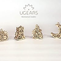 【公式】Ugears ユーギアーズ U-Fidget U-フィジェット ギアーズマス(Gearsmas) 4種セット 70042 木のおもちゃ 3D立体 パズル 知育 ウッドパズル 工作キット 木製