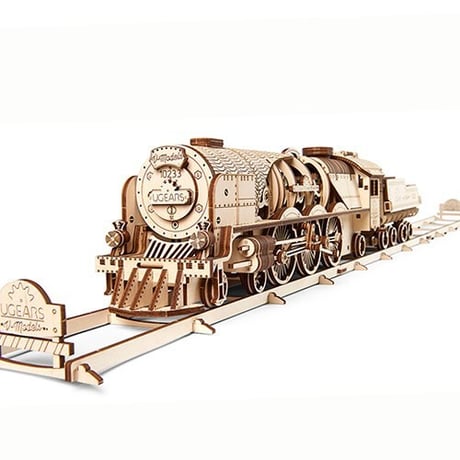 【公式】Ugears ユーギアーズ 蒸気機関車 70058  V-Express Steam Train with Tender V-Expres 知育 ウッドパズル 3D 工作キット 木製 模型 キ
