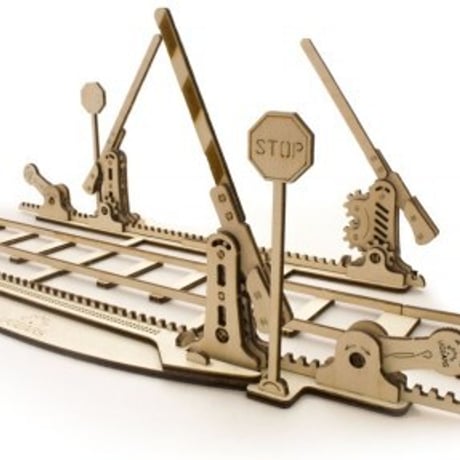 【公式】Ugears ユーギアーズ レールと踏み切り 70014 Set of rails with crossing  木のおもちゃ 3D立体 パズル 知育 ウッドパズル 工作キット 踏切 木製 模