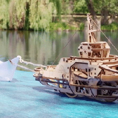 【公式】Ugears ユーギアーズ タグボート 70078 Tugboat 木製 ブロック DIY パズル 組立 想像力 創造力 おもちゃ　知育 ウッドパズル 3D 工作キット 木製 模型 キット 3