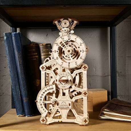 Ugears ユーギアーズ エンジンクロック 70217 Engine Clock 木製 ブロック DIY パズル 組立 想像力 創造力 おもちゃ 知育 ウッドパズル 3D 工作キット 時計 模型 キ