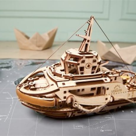 【公式】Ugears ユーギアーズ タグボート 70078 Tugboat 木製 ブロック DIY パズル 組立 想像力 創造力 おもちゃ　知育 ウッドパズル 3D 工作キット 木製 模型 キット 3