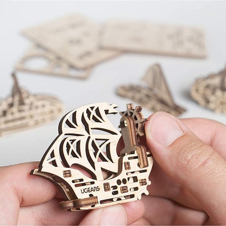 【公式】Ugears ユーギアーズ U-Fidget U-フィジェット 船(Ships)　4種セット 70035 木のおもちゃ 自分 組み立てて動く3D パズル 知育 ウッドパズル 工作キット 木製