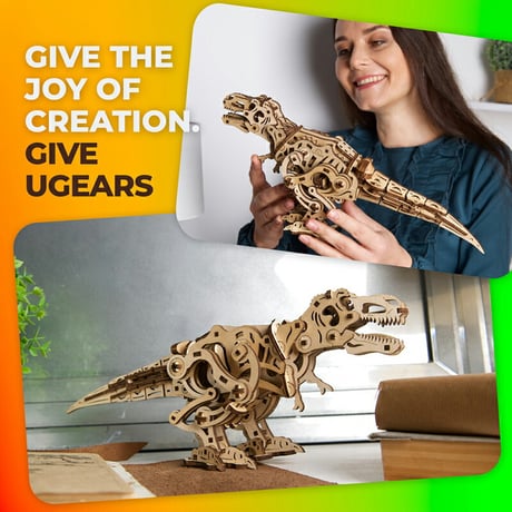 Ugears ユーギアーズ ティラノサウルス・レックス 70203 Tyrannosaurus Rex 木製 ブロック DIY パズル 組立 想像力 創造力 おもちゃ 知育 ウッドパズル 3D 工作キ
