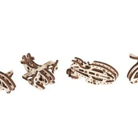 【公式】Ugears ユーギアーズ U-Fidget U-フィジェット 飛行機(Aircrafits) 4種セット 70034 知育 ウッドパズル 3D 工作キット 木製 模型 キット 3Dパズル 冬