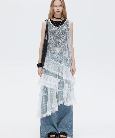 Asymmetric Lace Patchwork Layered Dress