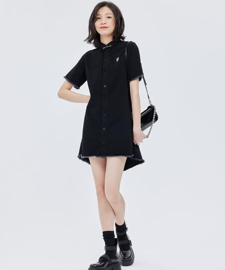 Fringe Hem Short Sleeve Shirt Onepiece