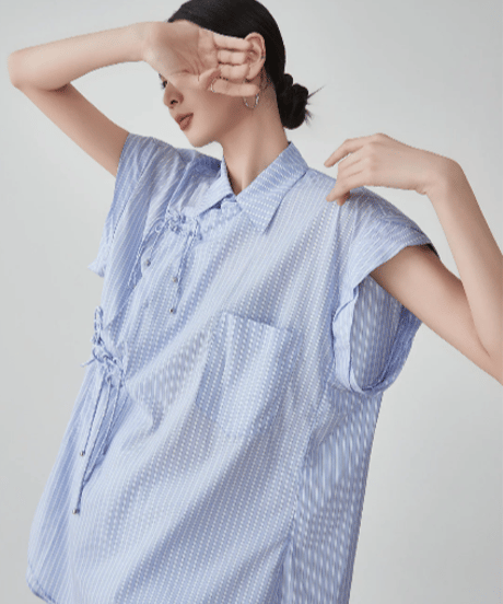 Multi-Tie Striped Cap-Sleeve Shirt