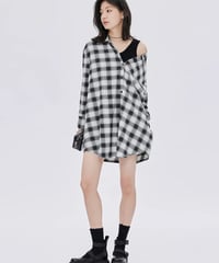 Off-Shoulder Plaid Shirt Dress