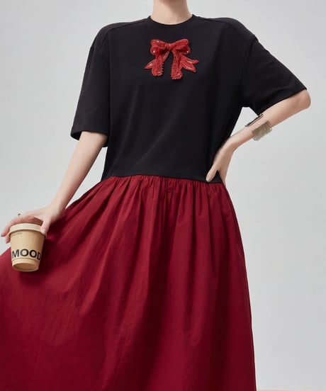 Ribbon-Accent Color-Block Maxi Dress