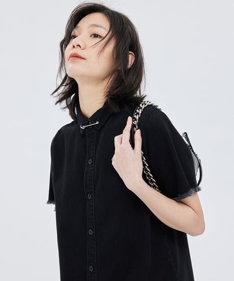 Fringe Hem Short Sleeve Shirt Onepiece