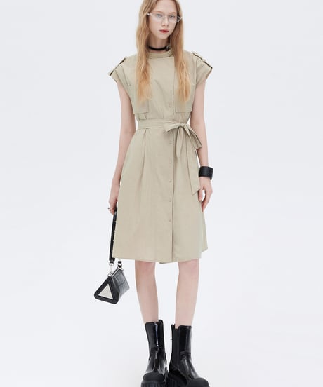 Flap Pocket French Sleeve Shirt Dress
