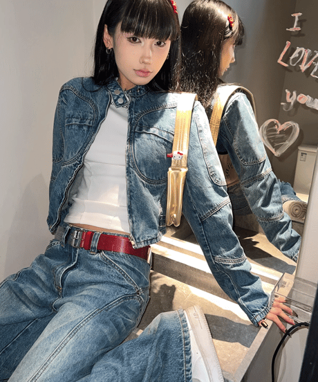 Vintage Mock Neck Denim Setup