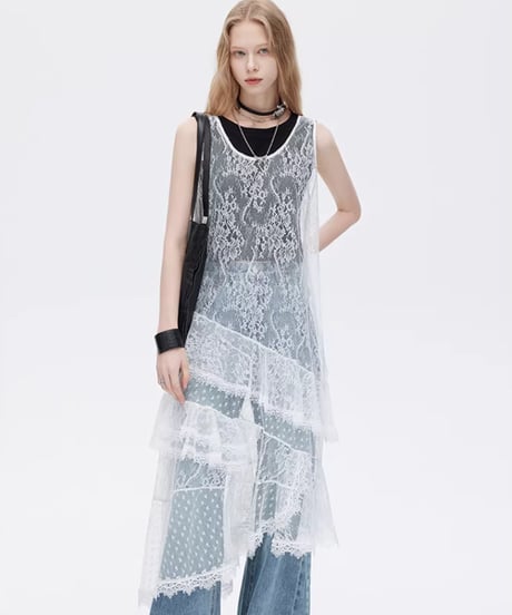 Asymmetric Lace Patchwork Layered Dress