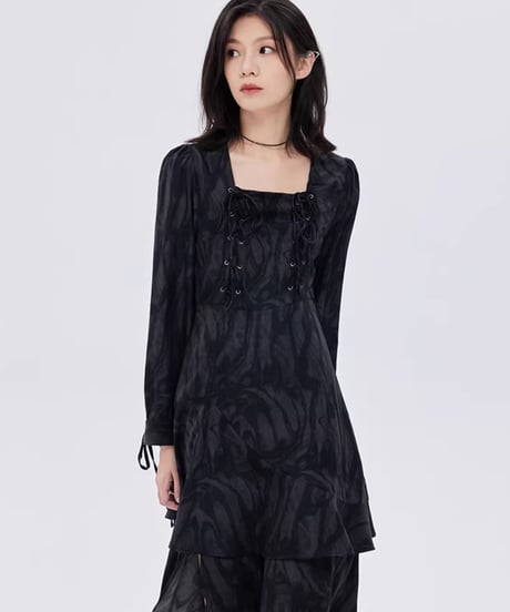 Marble Mid-Length Black Dress