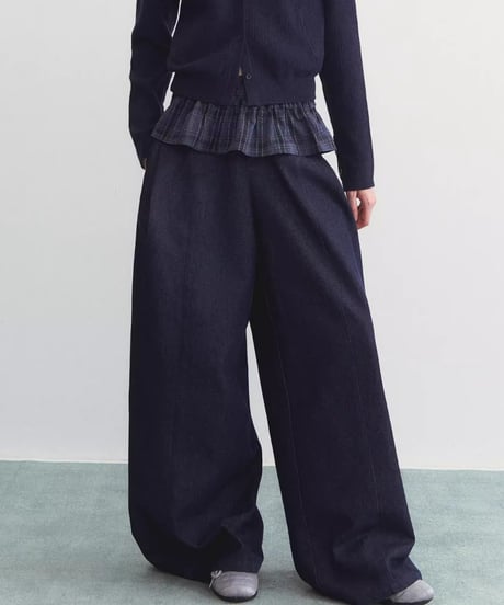 Detachable Frill Accent Wide Denim Pants
