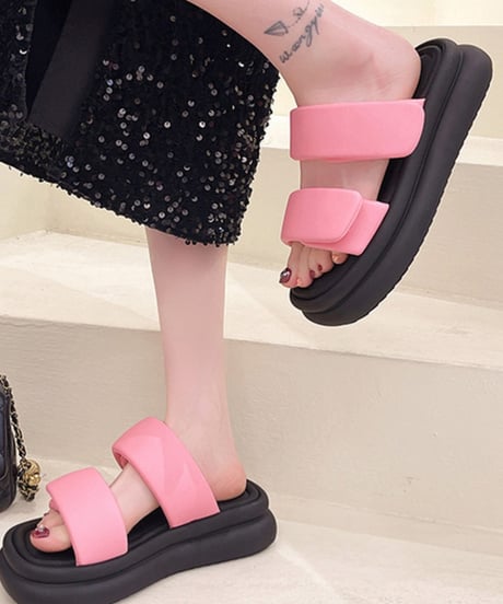 Double Strap Puffy Flat Sandals / 3colors