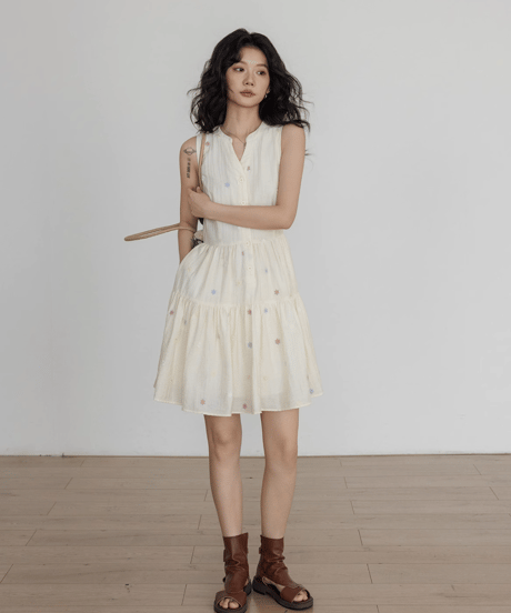 Sleeveless Tiered Shirt Dress  / 3colors