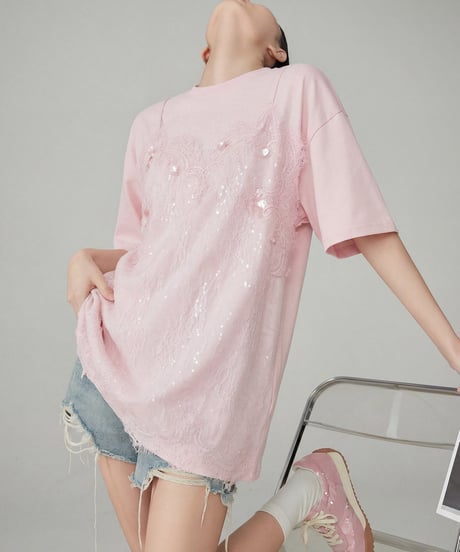 Camisole Layered-Style Lace T-Shirt