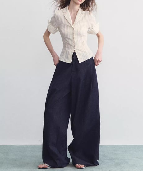 Detachable Frill Accent Wide Denim Pants