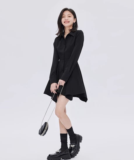 Fitted Long-Sleeve Shirt Mini Dress