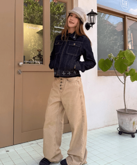 Retro High-Waisted Button Wide Pants  / 2colors