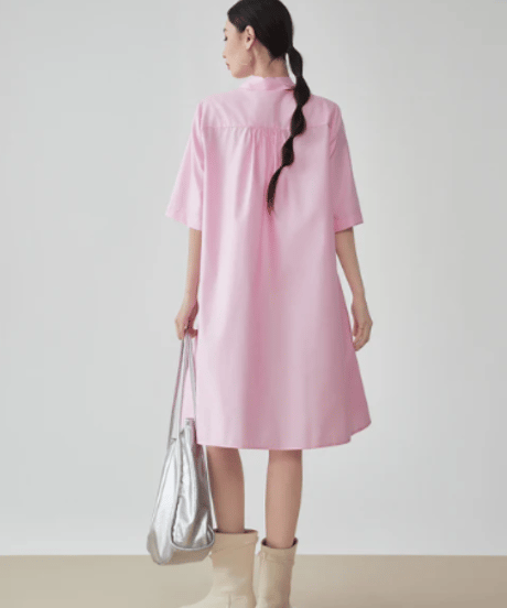 Flowing Pink Doll-Style Shirtdress