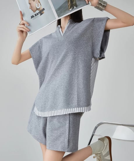 Layered Stripe Key Neck Top & Shorts Set