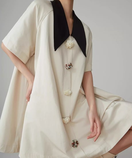 Retro Bicolor Flower Button Shirt Dress