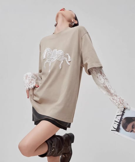 Lace Sleeve Layered Graphic Tee
