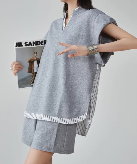Layered Stripe Key Neck Top & Shorts Set