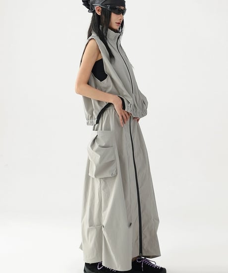 Urban Utility Zip Vest & Cargo Skirt Set / 3colors