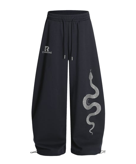 Snake Rhinestone Wide Curve Sweat Pants / 2colors
