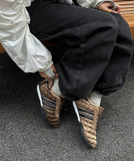 Quilted Low-Cut Lace-Up Sneakers / 4colors