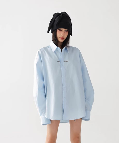 Letter Print Oversized Long-Sleeve Shirt  / 2colors