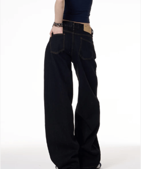 Wide Curved Loose Denim Pants
