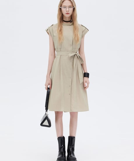 Flap Pocket French Sleeve Shirt Dress
