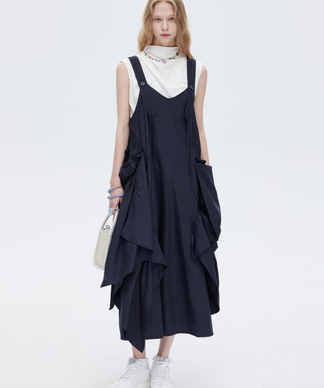 Asymmetric Drape Salopette Dress