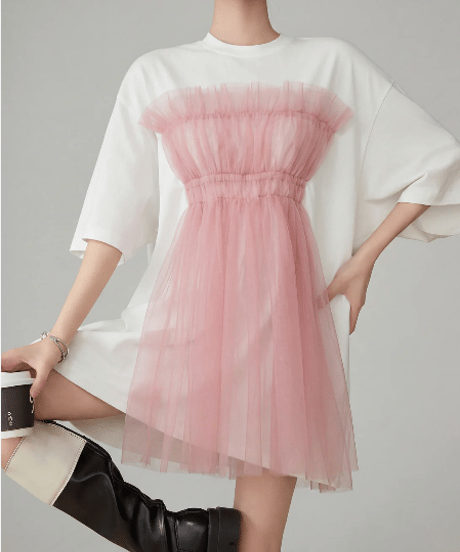 Soft Tulle Layered T-Shirt Dress