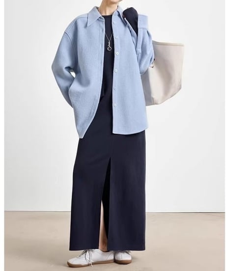 Center-Slit Slim-Fit Long Dresst  / 2colors