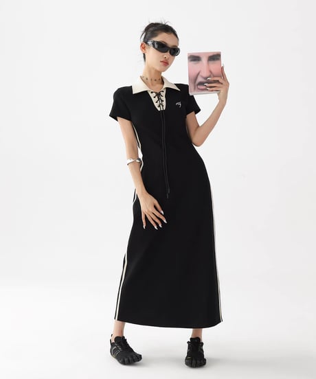 Lace-Up Side Line Polo Long Dress
