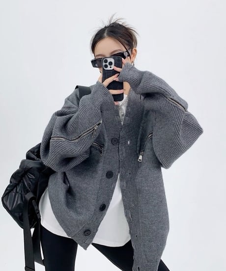 Distressed Edge Oversized Knit Cardigan  / 2colors