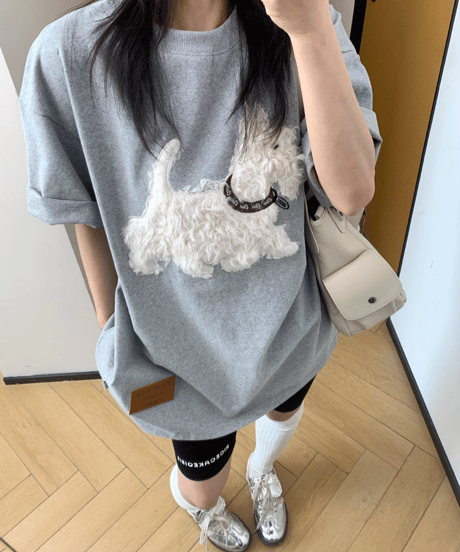 Dog Sagara Embroidery Oversized T-Shirt  / 3colors