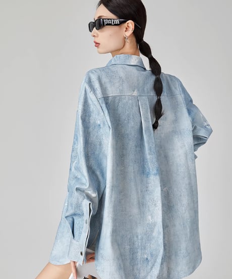 Light Denim Oversized Shirt & High-Waist Shorts Set