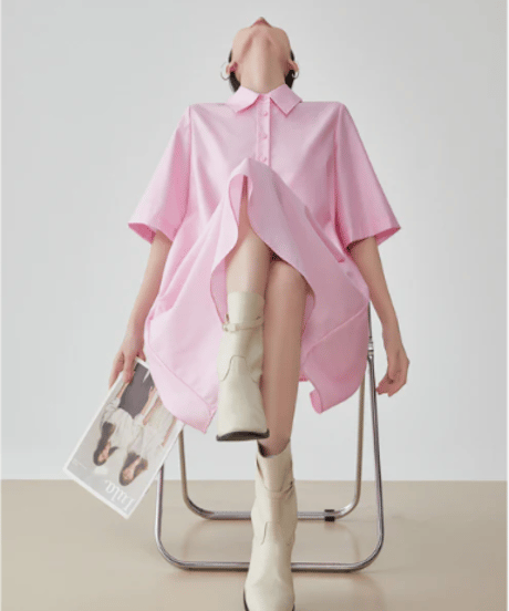 Flowing Pink Doll-Style Shirtdress