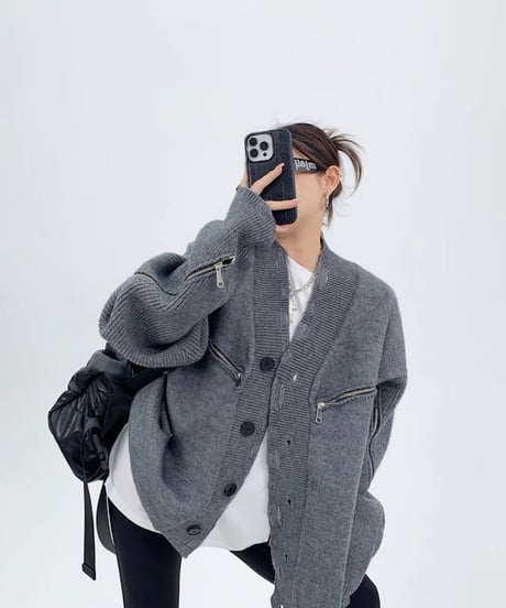 Distressed Edge Oversized Knit Cardigan  / 2colors