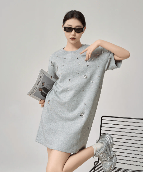 Crystal Bijou Mini T-Shirt Dress / 2colors